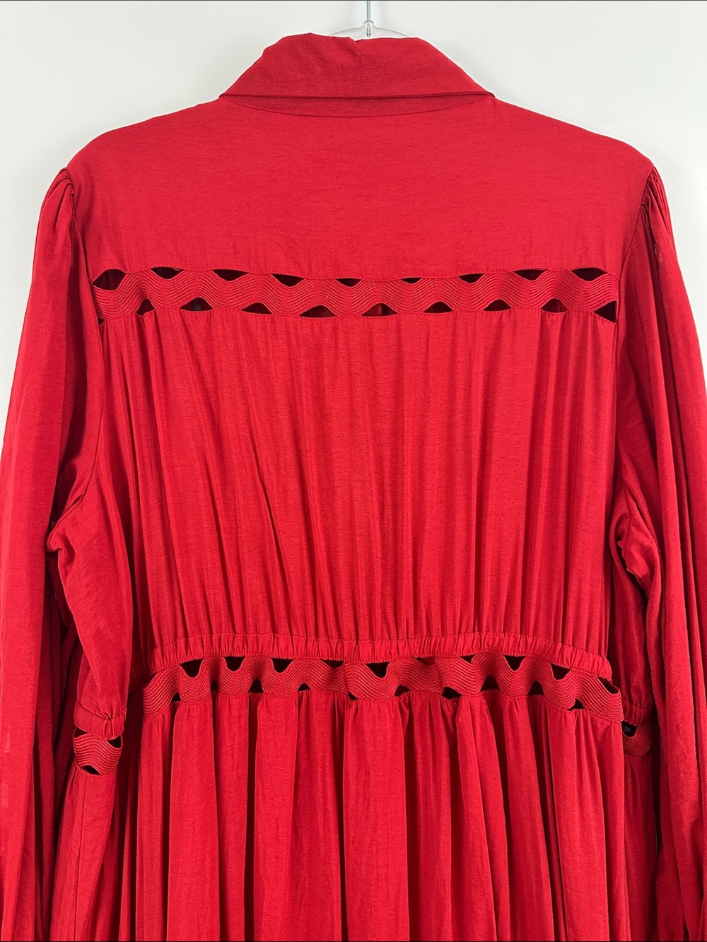 L’ATISTE Red Lace Cutout Maxi Dress 2X Long Sleeve Boho Tiered Button Front - Picture 9 of 9